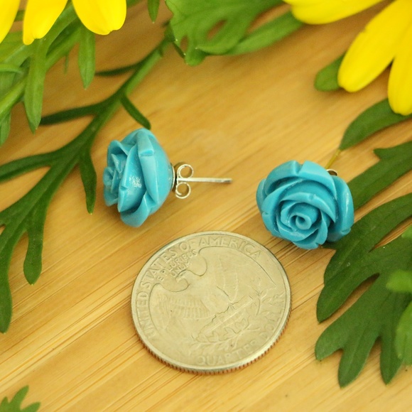 925 Sterling silver rose earrings 15mm - Picture 4 of 7